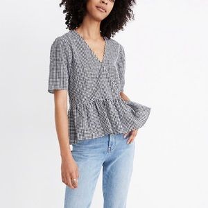 NWOT MADEWELL Crossover Peplum Top Gingham Check